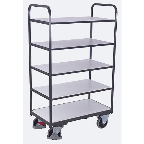 ESD-Etagenwagen, Stahl/Spanplatte, Graphitgrau/ Lichtgrau, 5 Etagen, 1200 x 800 mm, EasySTOP, bis 250 kg