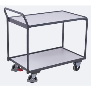 ESD-Tischwagen, Stahl/Spanplatte, Graphitgrau/Lichtgrau, 2 Etagen, L 985 x B 605 mm, TPE-Rollen mit EasySTOP, bis 250 kg