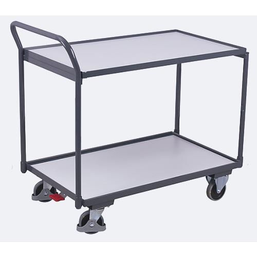 ESD-Tischwagen, Stahl/Spanplatte, Graphitgrau/Lichtgrau, 2 Etagen, L 985 x B 605 mm, TPE-Rollen mit EasySTOP, bis 250 kg