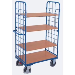 Etagenwagen, Stahl/MDF-Platte, Enzianblau/Buche-Dekor, 1 Etage, 1000 x 600 mm, 2 Stirnwände aus Drahtgitter, EasySTOP, bis 500 kg Etagenwagen, Stahl/MDF-Platte, Enzianblau/Buche-Dekor, 1 Etage, 1000 x 600 mm, 2 Stirnwände aus Drahtgitter, EasySTOP, bis 500 kg