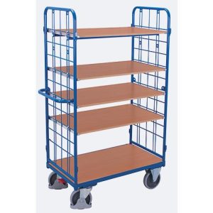 Etagenwagen, Stahl/MDF-Platte, Enzianblau/Buche-Dekor, 1 Etage, 850 x 500 mm, 2 Stirnwände aus Drahtgitter, EasySTOP, bis 400 kg Etagenwagen, Stahl/MDF-Platte, Enzianblau/Buche-Dekor, 1 Etage, 850 x 500 mm, 2 Stirnwände aus Drahtgitter, EasySTOP, bis 400 kg