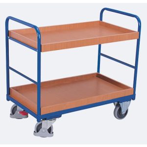 Etagenwagen, Stahl/MDF-Platte, Enzianblau/Buche-Dekor, 2 Etagen, 1165 x 755 mm, EasySTOP, bis 250 kg Etagenwagen, Stahl/MDF-Platte, Enzianblau/Buche-Dekor, 2 Etagen, 1165 x 755 mm, EasySTOP, bis 250 kg