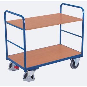 Etagenwagen, Stahl/MDF-Platte, Enzianblau/Buche-Dekor, 2 Etagen, 1200 x 800 mm, EasySTOP, bis 250 kg Etagenwagen, Stahl/MDF-Platte, Enzianblau/Buche-Dekor, 2 Etagen, 1200 x 800 mm, EasySTOP, bis 250 kg