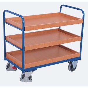 Etagenwagen, Stahl/MDF-Platte, Enzianblau/Buche-Dekor, 3 Etagen, 815 x 455 mm, EasySTOP, bis 250 kg Etagenwagen, Stahl/MDF-Platte, Enzianblau/Buche-Dekor, 3 Etagen, 815 x 455 mm, EasySTOP, bis 250 kg