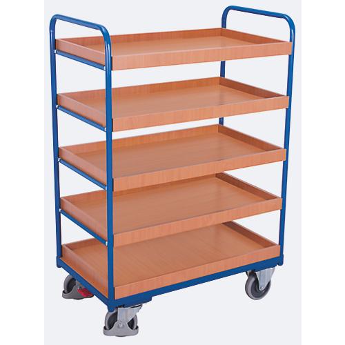 Etagenwagen, Stahl/MDF-Platte, Enzianblau/Buche-Dekor, 5 Etagen, 815 x 455 mm, EasySTOP, bis 250 kg