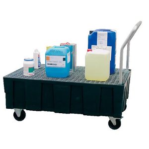 EURO-Auffangwanne 250/2 CEMO, Polyethylen, mobil, mit Lenk- und Bockrollen, mit Zulassung, mit verzinktem Gitterrost EURO-Auffangwanne 250/2 CEMO, Polyethylen, mobil, mit Lenk- und Bockrollen, mit Zulassung, mit verzinktem Gitterrost