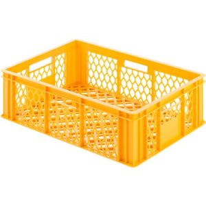 Euro Box Bäcker-Kasten, lebensmittelecht, Inhalt 35,7 L, durchbrochene Version, gelb-orange Euro Box Bäcker-Kasten, lebensmittelecht, Inhalt 35,7 L, durchbrochene Version, gelb-orange
