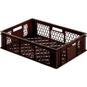 Euro Box Bäcker-Kasten, lebensmittelecht, Inhalt 75 L, durchbrochene Version, braun Euro Box Bäcker-Kasten, lebensmittelecht, Inhalt 75 L, durchbrochene Version, braun