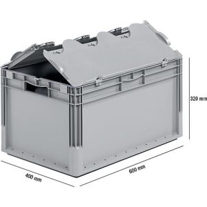 Euro Box Leichtbehälter ELB 6320, aus PP, Inhalt 64 L, mit Deckel, grau Euro Box Leichtbehälter ELB 6320, aus PP, Inhalt 64 L, mit Deckel, grau