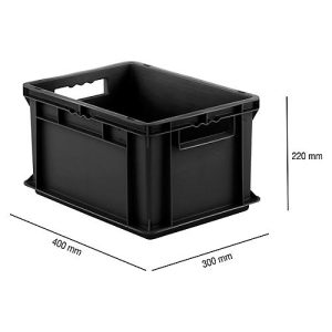 Euro Box Serie EF 4220, leitfähiges PP, Inhalt 20,4 L, Durchfassgriff, schwarz Euro Box Serie EF 4220, leitfähiges PP, Inhalt 20,4 L, Durchfassgriff, schwarz