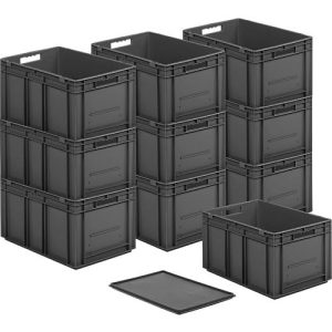 Euro-Maß-Behälter Serie EF 6320, Inhalt 63,7 l, Durchfassgriff, eisengrau, inkl. Deckel, 10 Stück Euro-Maß-Behälter Serie EF 6320, Inhalt 63,7 l, Durchfassgriff, eisengrau, inkl. Deckel, 10 Stück