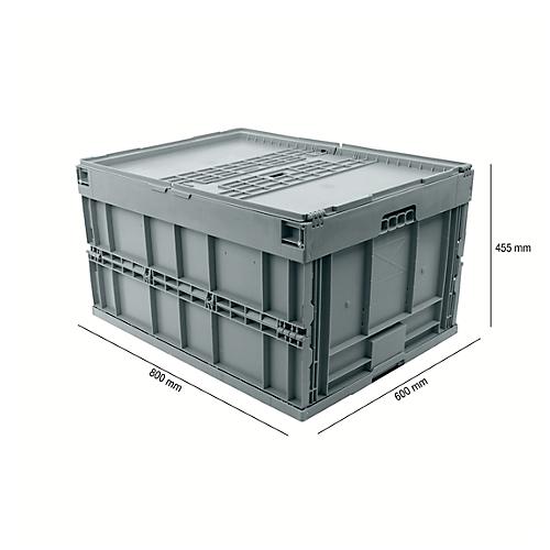EURO-Maß Faltbox 8645 DS, mit Deckel, Volumen 171,2 l, mit Stirnteilsicherung, grau