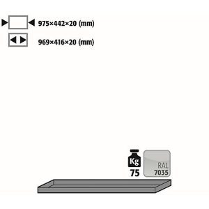 Fachboden Standard für asecos Sicherheitsschränke der UB90 und UB30 Serie, Stahlblech, lichtgrau, B 975 x T 422 x H 20 mm, bis 30 kg Fachboden Standard für asecos Sicherheitsschränke der UB90 und UB30 Serie, Stahlblech, lichtgrau, B 975 x T 422 x H 20 mm, bis 30 kg