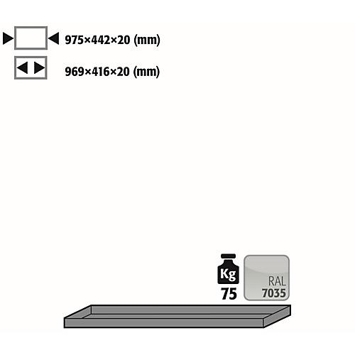 Fachboden Standard für asecos Sicherheitsschränke der UB90 und UB30 Serie, Stahlblech, lichtgrau, B 975 x T 422 x H 20 mm, bis 30 kg