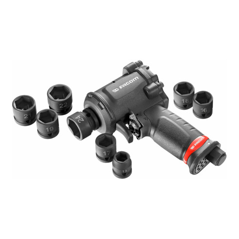 Facom Druckluft-Schlagschrauber + Stubby Steckschlüssel Set 9-teilig