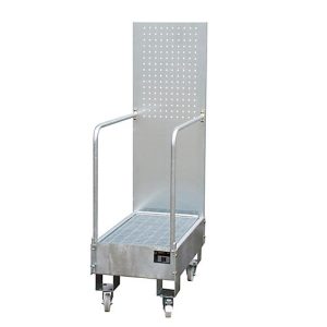 Fahrbare Auffangwanne LPW 60-3, mit Lochplattenwand, aus Stahl, Kapazität 2 x 60-Liter Fass, verzinkt Fahrbare Auffangwanne LPW 60-3, mit Lochplattenwand, aus Stahl, Kapazität 2 x 60-Liter Fass, verzinkt