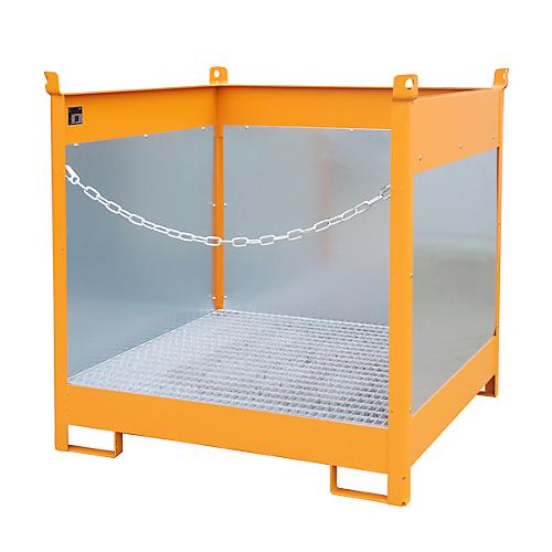 Fass-Stapelpalette Bauer FSP-4 G, Spritzschutzwand 3-seitig, Kap. 4 x 200 l Fässer, orange