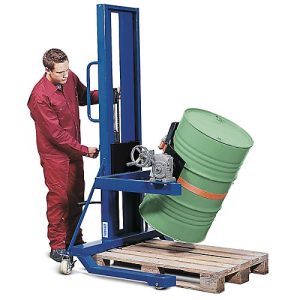 Fasslifter asecos, m. Prismenbacken, B 1200 x H 2135 x T 1100 mm, Hubbereich 0 – 1400 mm, Stahl lackiert Fasslifter asecos, m. Prismenbacken, B 1200 x H 2135 x T 1100 mm, Hubbereich 0 – 1400 mm, Stahl lackiert