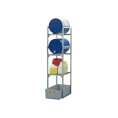 Fassregal Typ 120 Variante 3 CEMO, mit Fass- und Gitterrostauflage, B 450 x H 1310 x T 820 mm