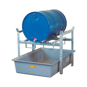 Fassregal TYP 400 Variante 1 CEMO, mit GFK-Auffangwanne, für 2 x 60 I Fässer oder 1 x 200 I Fass, m. Fassauflage, L 990 x B 1280 x H 840 mm Fassregal TYP 400 Variante 1 CEMO, mit GFK-Auffangwanne, für 2 x 60 I Fässer oder 1 x 200 I Fass, m. Fassauflage, L 990 x B 1280 x H 840 mm