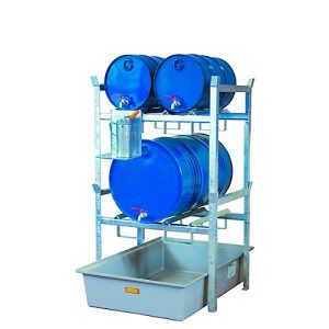 Fassregal Typ 400 Variante 2 CEMO, mit GFK-Auffangwanne und Fassauflage, L 990 x B 1280 x H 1620 mm Fassregal Typ 400 Variante 2 CEMO, mit GFK-Auffangwanne und Fassauflage, L 990 x B 1280 x H 1620 mm
