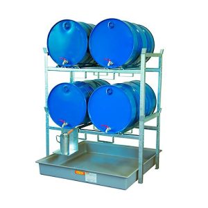 Fassregal Typ 800 Variante 2 CEMO, mit GFK-Auffangwanne und Fassauflage, L 1410 x B 1280 x H 1620 mm Fassregal Typ 800 Variante 2 CEMO, mit GFK-Auffangwanne und Fassauflage, L 1410 x B 1280 x H 1620 mm