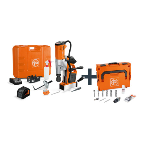 Fein Akku-Universal-Magnet-Kernbohrmaschine bis 35 mm mit Anwenderset, AKBU 35 PMQW 18 V AS Construction-Site 1x 12 Ah Set 3/4 in Weldon/HSS NOVA 50