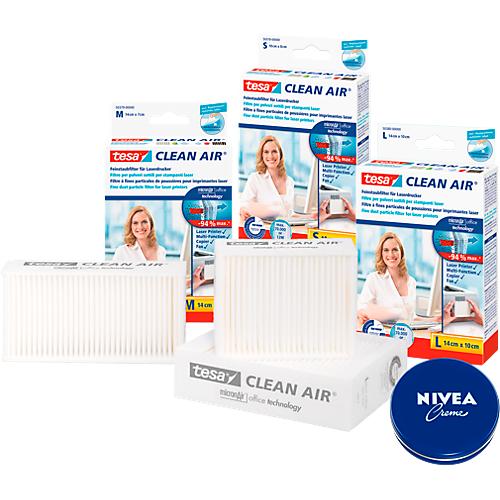 Feinstaubfilter tesa® Clean Air®, für Drucker/Fax/Kopierer, Größe M + 1 x 75 ml Dose Nivea-Creme GRATIS