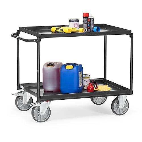 fetra Tischwagen „Grey Edition“, Stahl, anthrazitgrau, mit Wannen, 2 Etagen, L 1021 x B 500 x H 870 mm, bis 400 kg
