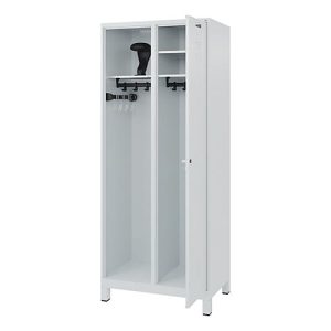 Feuerwehrspind C+P Evolo Kombi, 2 Abteile für 1 Person, mit Helmhalter, Füße, B 800 x T 500 x H 1950 mm, RAL 7035 Lichtgrau