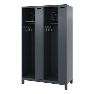 Feuerwehrspind C+P Evolo Kombi, 4 Abteile für 2 Personen, mit Helmhalter, Füße, B 1200 x T 500 x H 1950 mm, RAL 7016 Anthrazitgrau/RAL 7021 Schwarzgrau