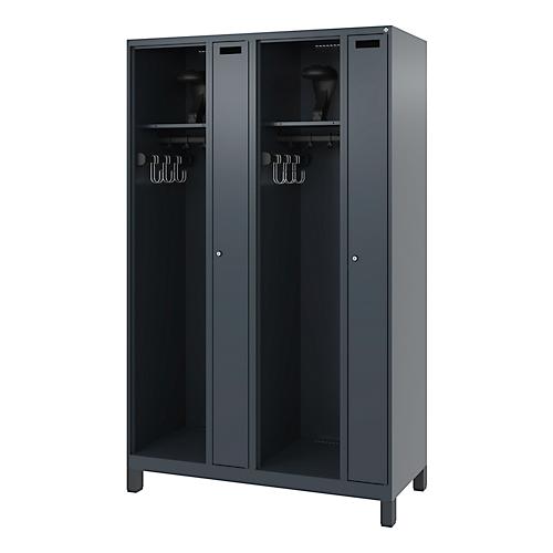 Feuerwehrspind C+P Evolo Kombi, 4 Abteile für 2 Personen, mit Helmhalter, Füße, B 1200 x T 500 x H 1950 mm, RAL 7016 Anthrazitgrau/RAL 7021 Schwarzgrau
