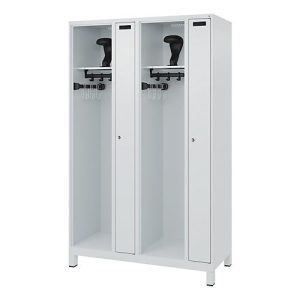 Feuerwehrspind C+P Evolo Kombi, 4 Abteile für 2 Personen, mit Helmhalter, Füße, B 1200 x T 500 x H 1950 mm, RAL 7035 Lichtgrau