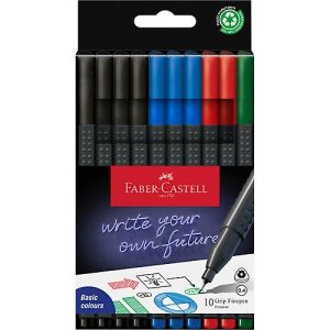 Fineliner FABER-CASTELL Grip, Strichbreite 0,4 mm, ergonomische Griffzone, für Rechts- & Linkshänder, auswaschbar, Office-Farben, 10 Stück in Kartonetui Fineliner FABER-CASTELL Grip, Strichbreite 0,4 mm, ergonomische Griffzone, für Rechts- & Linkshänder, auswaschbar, Office-Farben, 10 Stück in Kartonetui