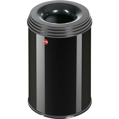 Flammverlöschender Papierkorb Hailo ProfiLine Safe M, Volumen 14 l, mit Deckel, Ø 255 x H 340 mm, Stahlblech, schwarz