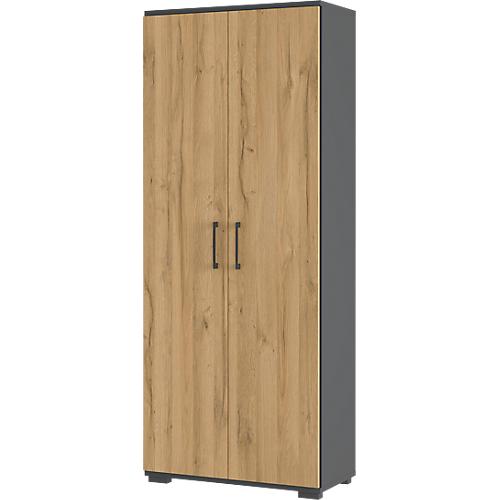 Flügeltürenschrank Profi 2.0, aus Holz, 5 Fächer in OH, B 800 x T 400 x H 2000 mm, Grandson Eiche/graphit
