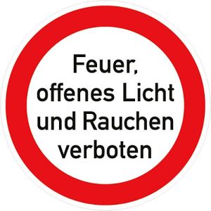 Folie ‚Feuer, offenes Licht und Rauchen verboten‘, 5 Stück Folie ‚Feuer, offenes Licht und Rauchen verboten‘, 5 Stück