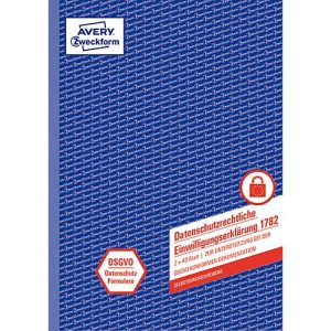 Formularbuch Avery® Zweckform Datenschutzrechtliche Einwilligungserklärung DSGVO 1782, A4, selbstdurchschreibend, Durchschläge & Lochung, 2 x 40 Blatt Formularbuch Avery® Zweckform Datenschutzrechtliche Einwilligungserklärung DSGVO 1782, A4, selbstdurchschreibend, Durchschläge & Lochung, 2 x 40 Blatt