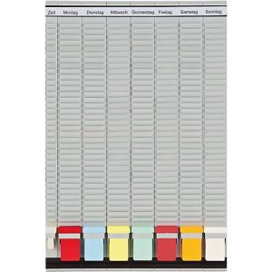 FRANKEN T-Kartentafel 7-Tage Wochenplaner, 47,4 x 78 cm, 7 Träger + 1 Index, 35 Schlitze, PV-SET3 FRANKEN T-Kartentafel 7-Tage Wochenplaner, 47,4 x 78 cm, 7 Träger + 1 Index, 35 Schlitze, PV-SET3