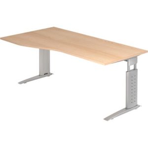 Freiformtisch TARVIS, B 1800 x T 800/1000 x H 680-860 mm, Gestell silber, Eiche-Dekor Freiformtisch TARVIS, B 1800 x T 800/1000 x H 680-860 mm, Gestell silber, Eiche-Dekor