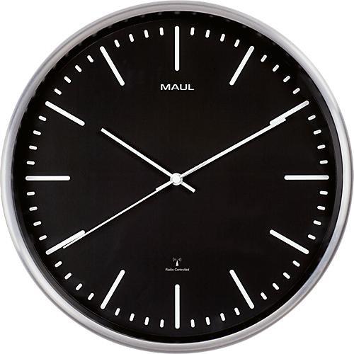 Funk Wanduhr Maul MAULfly, schwarz, rund, für Innenräume ∅ 300 mm, Auto-Zeitumstellung, Kunststoff & Glas mit Batterie