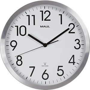 Funk Wanduhr Maul MAULmove, rund, für Innenräume, arabische Zahlen, Minuten & Stundeneinheiten, ∅ 305 mm, Aluminium & Mineralglas, alufarben-weiß-schwarz, inkl. Batterie Funk Wanduhr Maul MAULmove, rund, für Innenräume, arabische Zahlen, Minuten & Stundeneinheiten, ∅ 305 mm, Aluminium & Mineralglas, alufarben-weiß-schwarz, inkl. Batterie