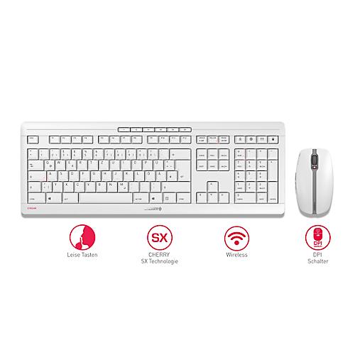 Funktastatur mit Maus CHERRY STREAM DESKTOP, extraleise QWERTZ-Tastatur, Maus mit 6 Tasten & Scrollrad, 1000-2400 dpi, bis 10 m, USB-Empfänger, weiß