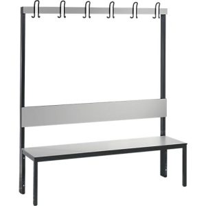 Garderobenbank Basic Plus, 1-seitig, Rückenlehne, ohne Schuhrost, Fußgestell schwarzgrau RAL 7021, B 1500 mm, Dekor silbergrau Garderobenbank Basic Plus, 1-seitig, Rückenlehne, ohne Schuhrost, Fußgestell schwarzgrau RAL 7021, B 1500 mm, Dekor silbergrau