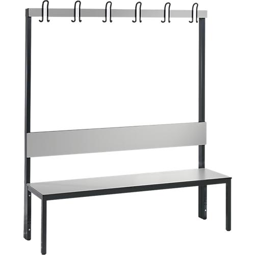 Garderobenbank Basic Plus, 1-seitig, Rückenlehne, ohne Schuhrost, Fußgestell schwarzgrau RAL 7021, B 1500 mm, Dekor silbergrau