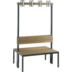 Garderobenbank Basic Plus, 2-seitig, Rückenlehne, ohne Schuhrost, Fußgestell schwarzgrau RAL 7021, B 1000 mm, Dekor Eiche Ser. Garderobenbank Basic Plus, 2-seitig, Rückenlehne, ohne Schuhrost, Fußgestell schwarzgrau RAL 7021, B 1000 mm, Dekor Eiche Ser.