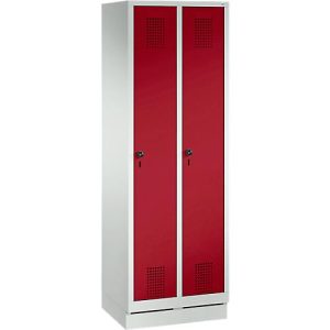 Garderobenspind Evolo S 3000, mit Sockel, 2 Abteile, Sicherheitsdrehriegelverschluss, lichtgrau RAL 7035/rubinrot RAL 3003