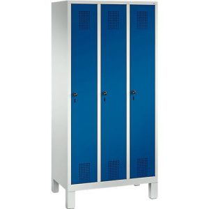 Garderobenspind Evolo S 3000, Stahl, 3 Abteile, Sicherheitsdrehriegelverschluss, lichtgrau RAL 7035/enzianblau RAL 5010