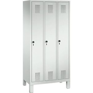 Garderobenspind Evolo S 3000, Stahl, 3 Abteile, Sicherheitsdrehriegelverschluss, lichtgrau RAL 7035/lichtgrau RAL 7035