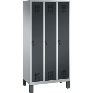 Garderobenspind Evolo S 3000, Stahl, 3 Abteile, Sicherheitsdrehriegelverschluss, weißaluminium RAL 9006/anthrazit RAL 7016